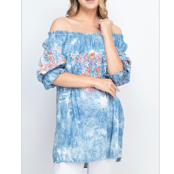 LAST ONE❗MONORENO Tencel Tie-Dye Embroidered Tunic Top - Picture 5 of 9